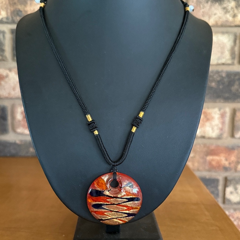 Vintage Hand Blown Glass Pendant on adjustable black cord